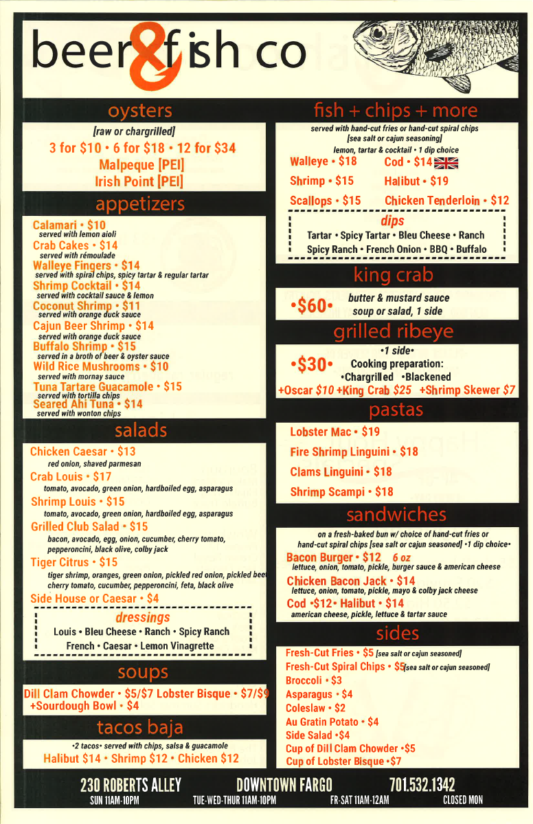 Menu Beer and Fish Company