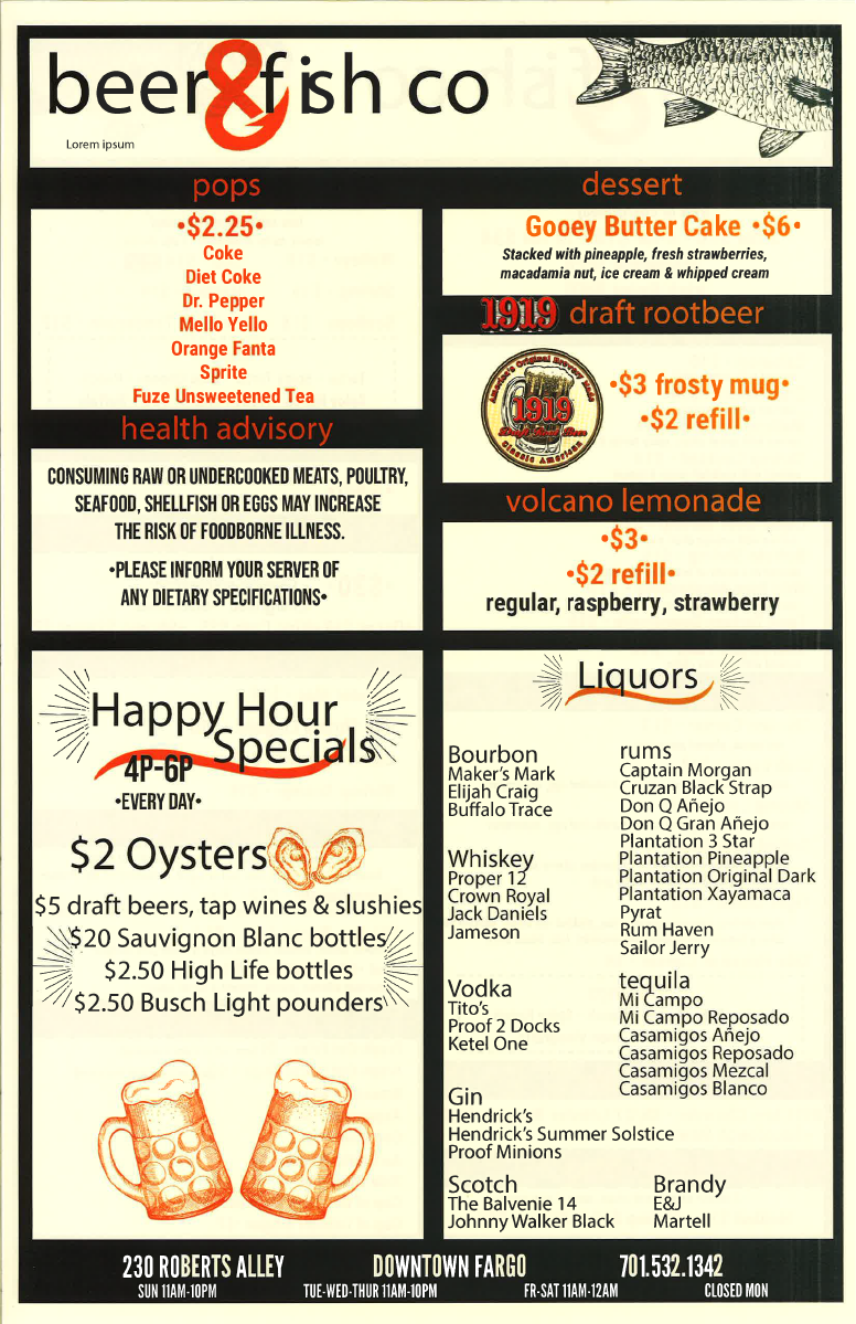 Menu Beer and Fish Company