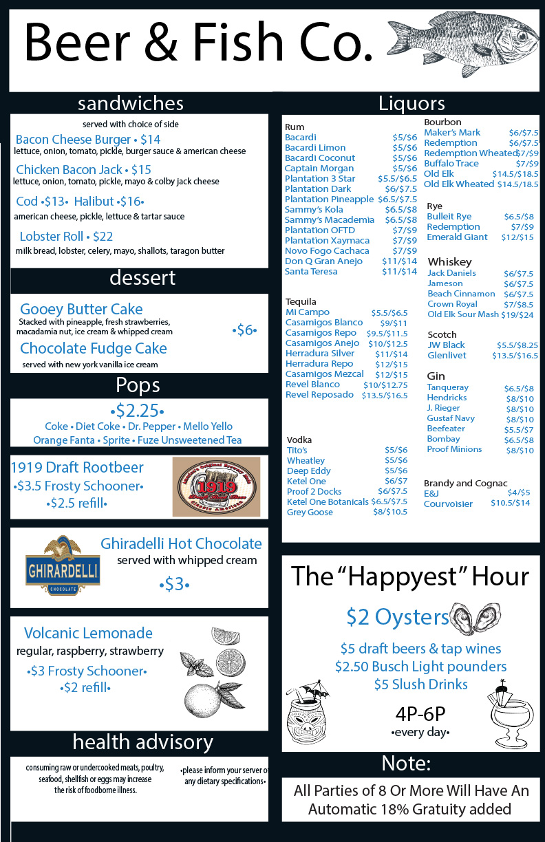 Menu Beer and Fish Company