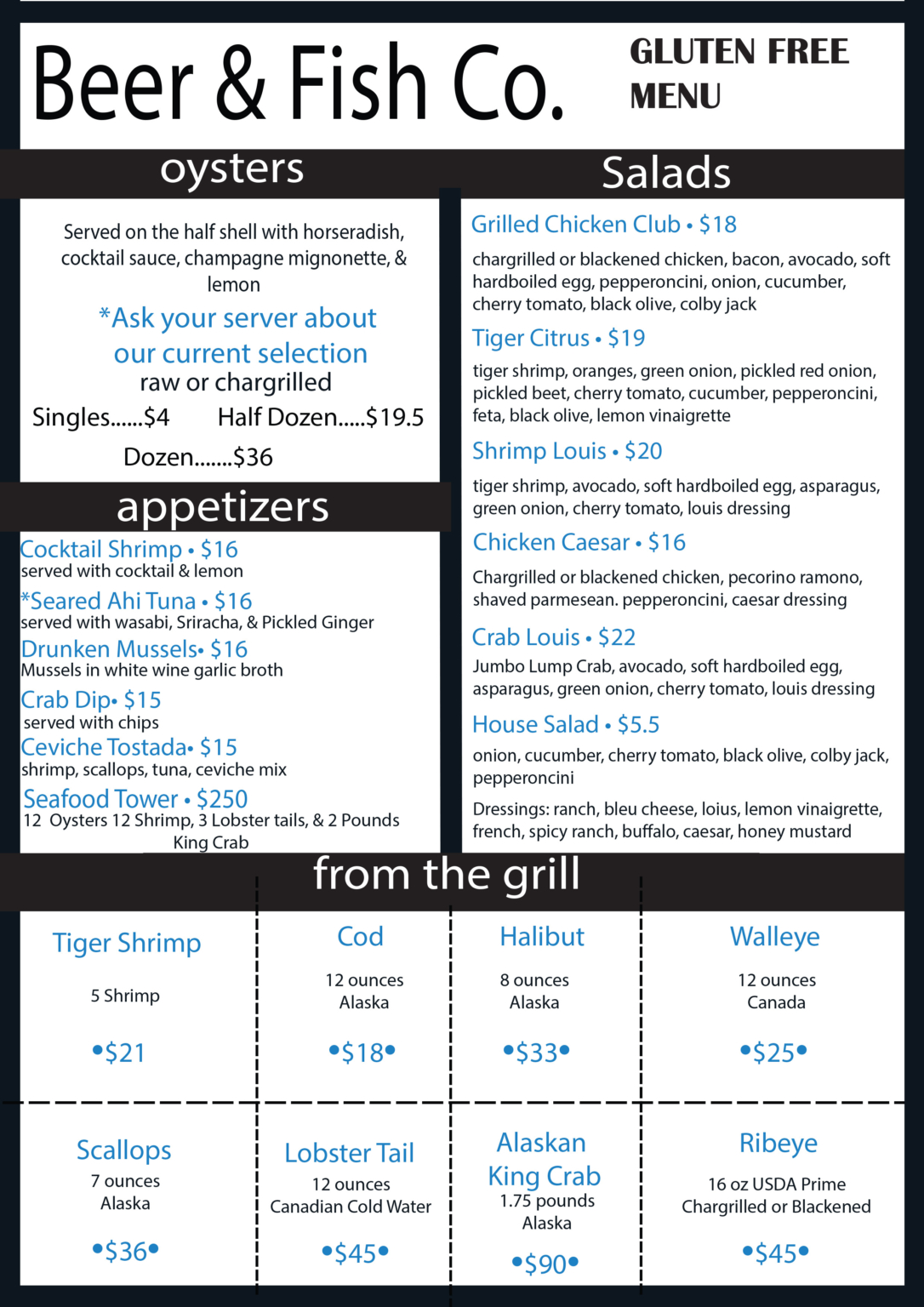 Gluten Free Menu Beer and Fish Company