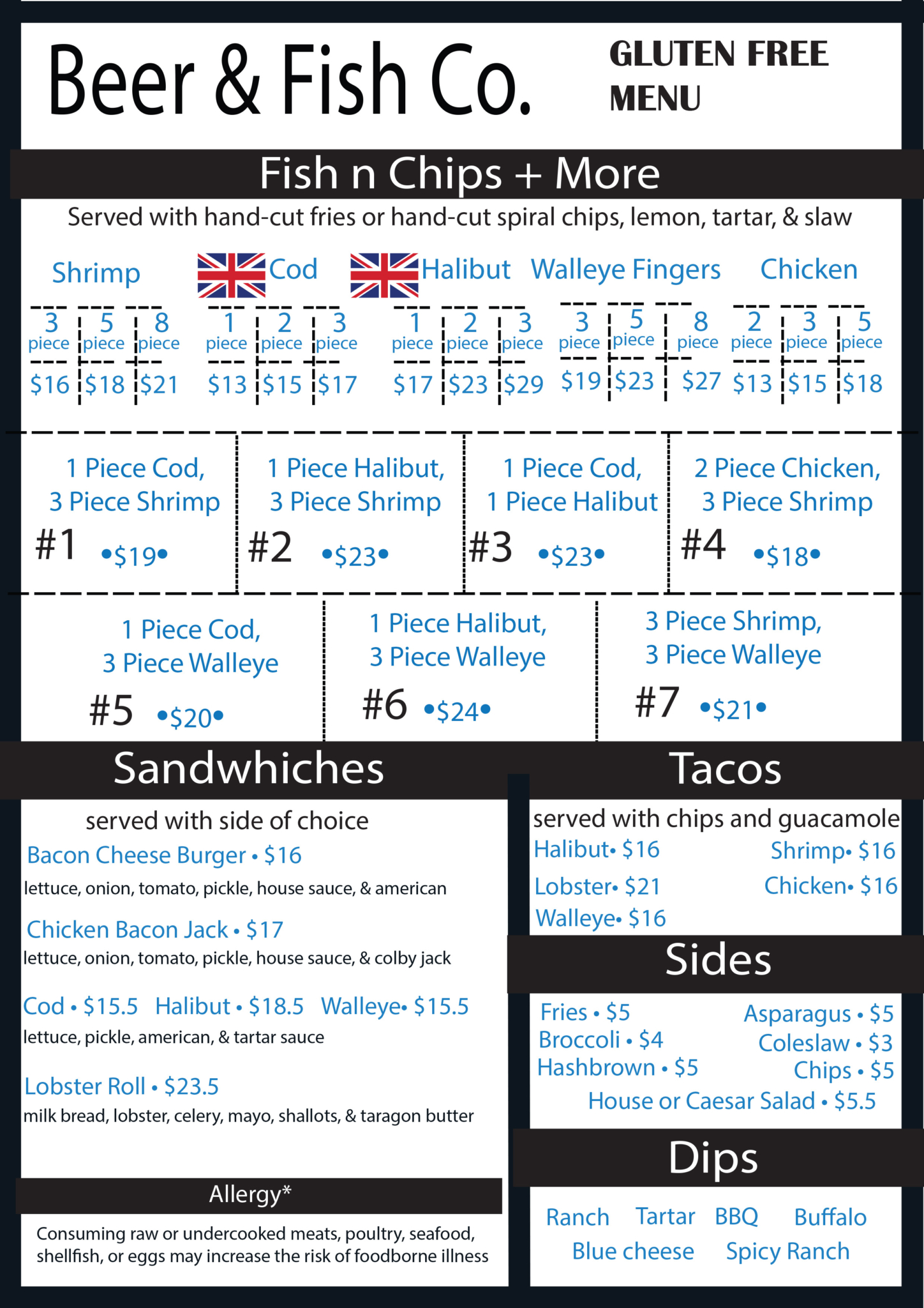 Gluten Free Menu Beer and Fish Company